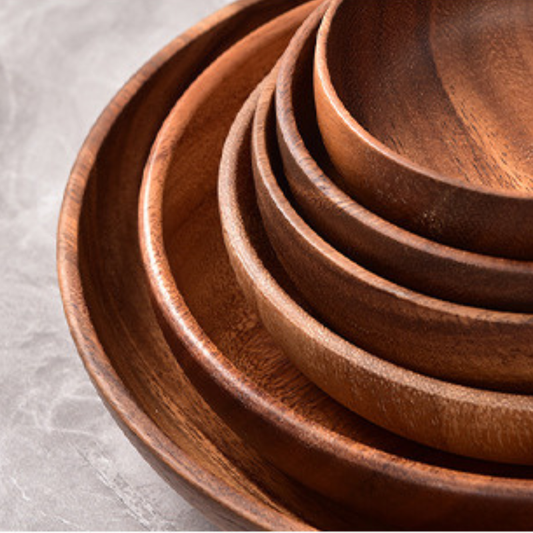 Bowled Wood Round Plates - 3.5 cm Height