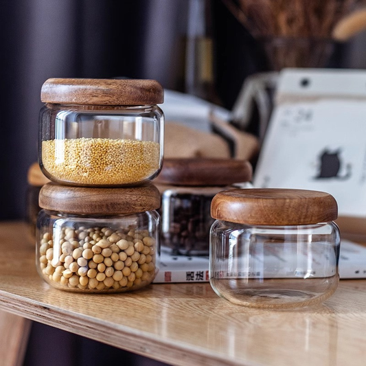Acacia Wood and Glass Storage Jar