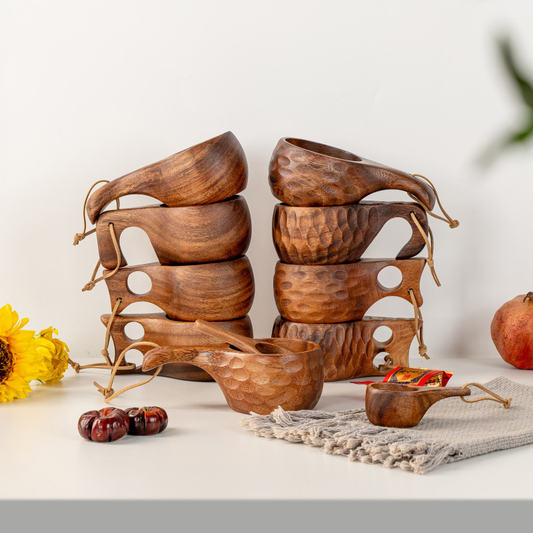 Scandinavian Style Walnut Wood Cup with Handle