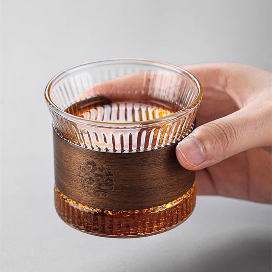 Set of Eco Glass Cups with Wooden Holder