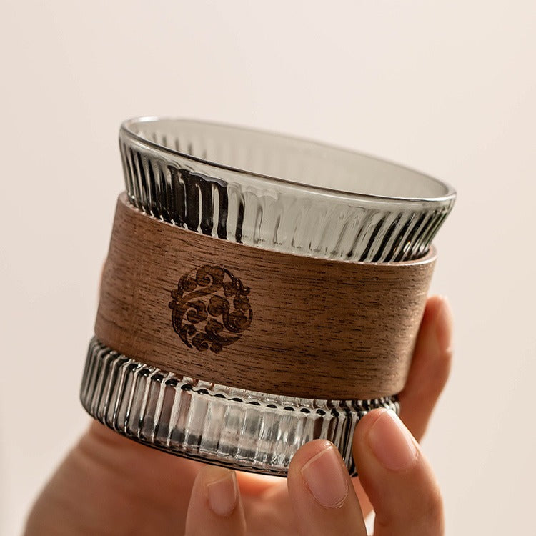 Set of Eco Glass Cups with Wooden Holder