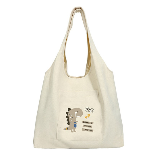 Reusable Canvas Tote Bag Gray Dino