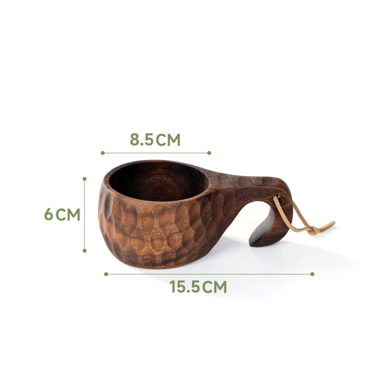 Scandinavian Style Walnut Wood Cup with Handle