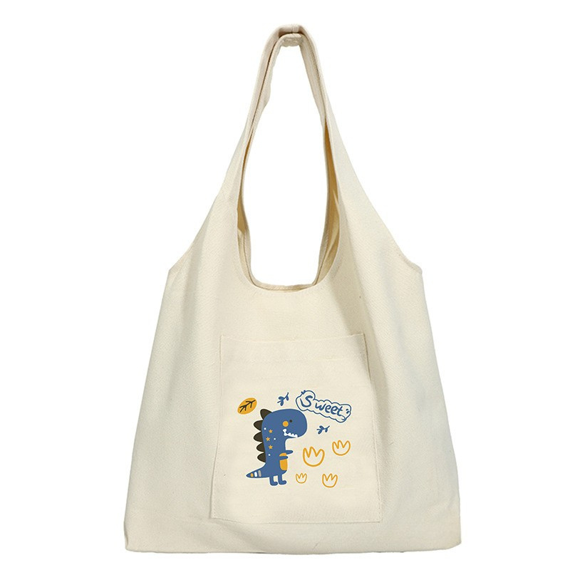 Reusable Canvas Tote Bag Blue Dino