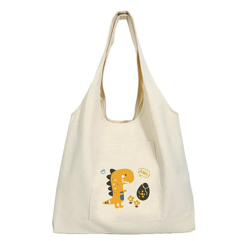 Reusable Canvas Tote Bag Yellow Dino