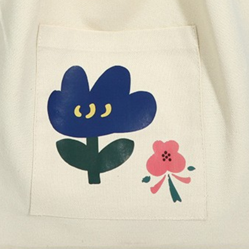 Reusable Canvas Tote Bag Blue Flower