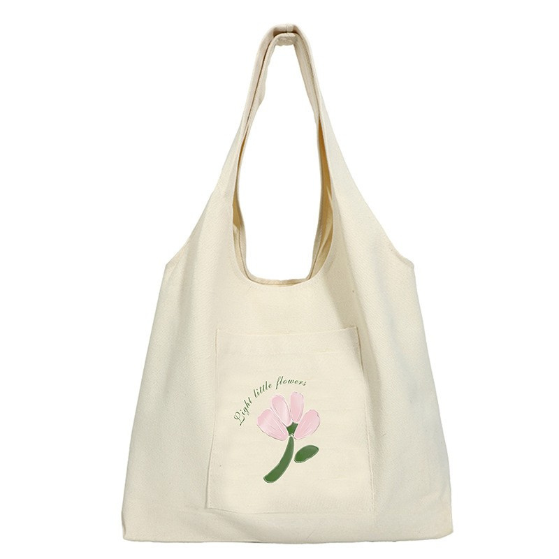 Reusable Canvas Tote Bag Pink Flower