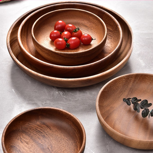 Bowled Wood Round Plates - 3.5 cm Height