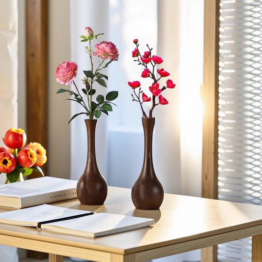Elegant Walnut Wood Decorative Vase