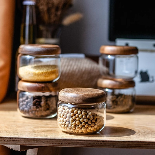 Acacia Wood and Glass Storage Jar