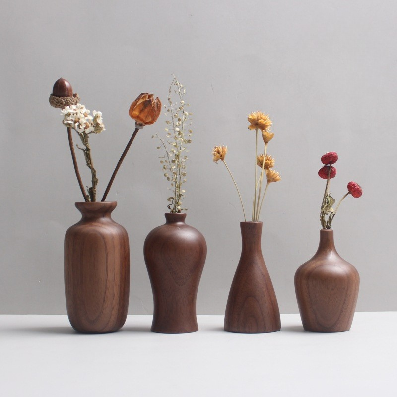 Solid Black Walnut Wood Vases