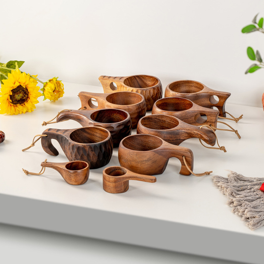 Scandinavian Style Walnut Wood Cup with Handle