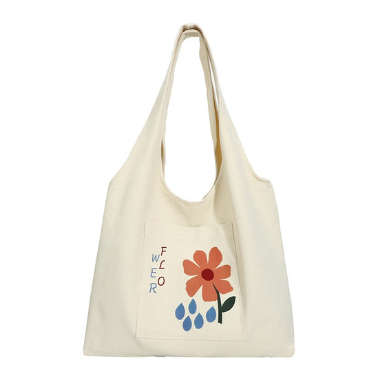 Reusable Canvas Tote Bag Flower and Rain