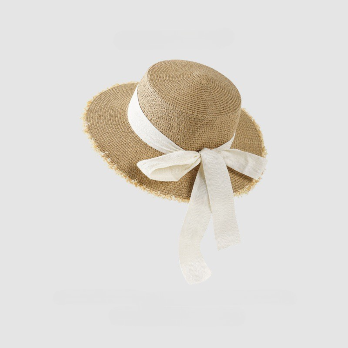 Natural Straw Hat Beach with White Ribbon
