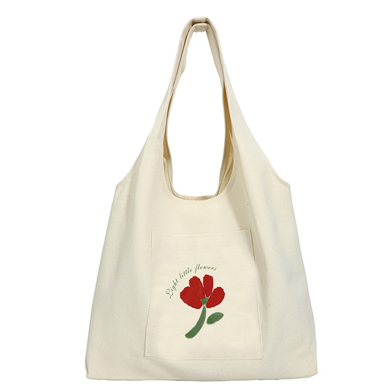 Reusable Canvas Tote Bag Red Flower