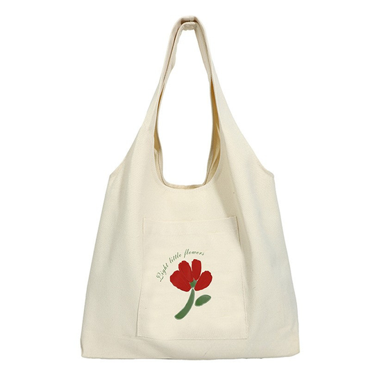 Reusable Canvas Tote Bag Red Flower