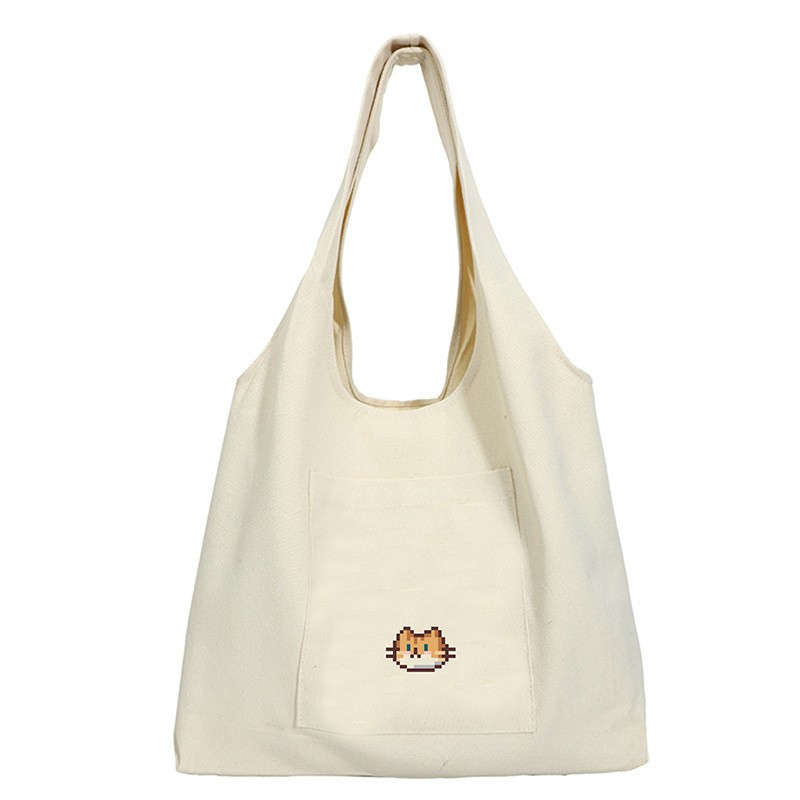 Reusable Canvas Tote Bag Pixels Cat