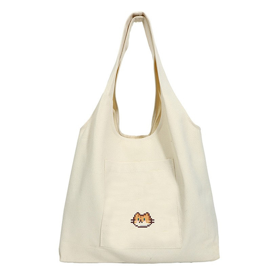 Reusable Canvas Tote Bag Pixels Cat