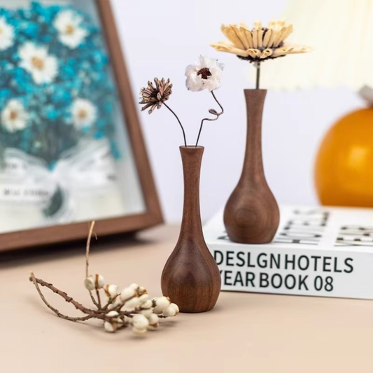 Elegant Walnut Wood Decorative Vase