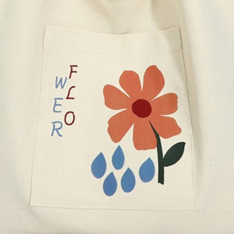 Reusable Canvas Tote Bag Flower and Rain