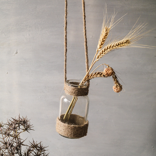 Handmade American Style Glass Vase with Natural Hemp Rope