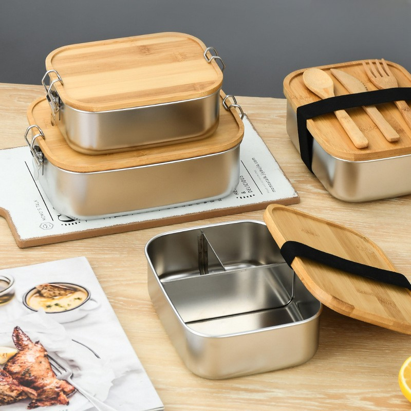 Stainless Steel Lunch Box with Bamboo Lid