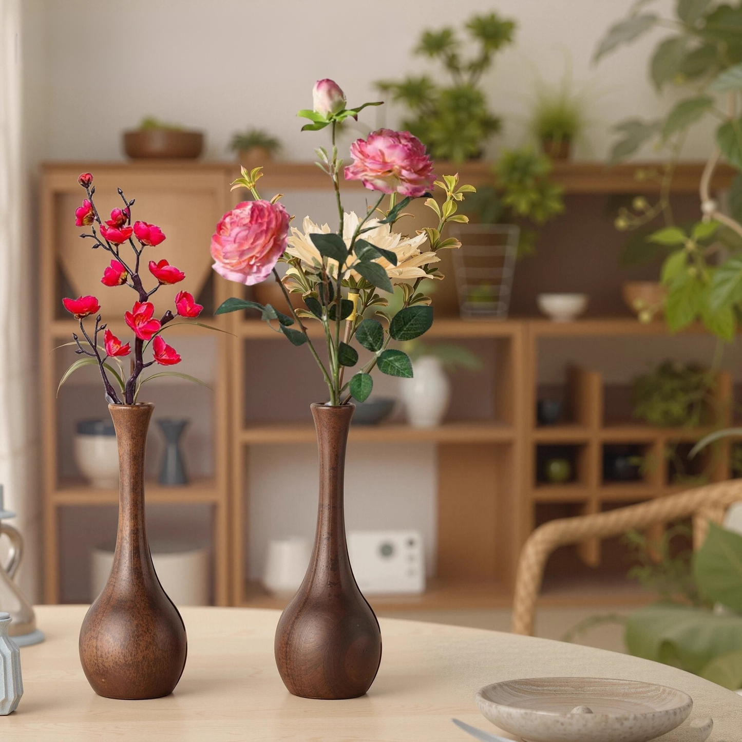 Elegant Walnut Wood Decorative Vase