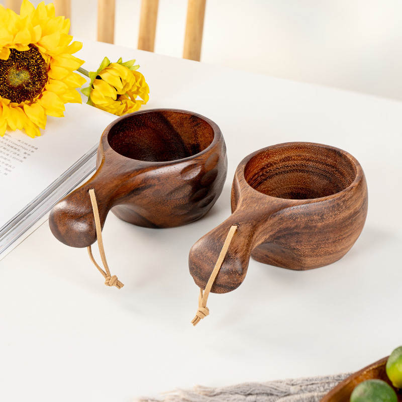 Scandinavian Style Walnut Wood Cup with Handle