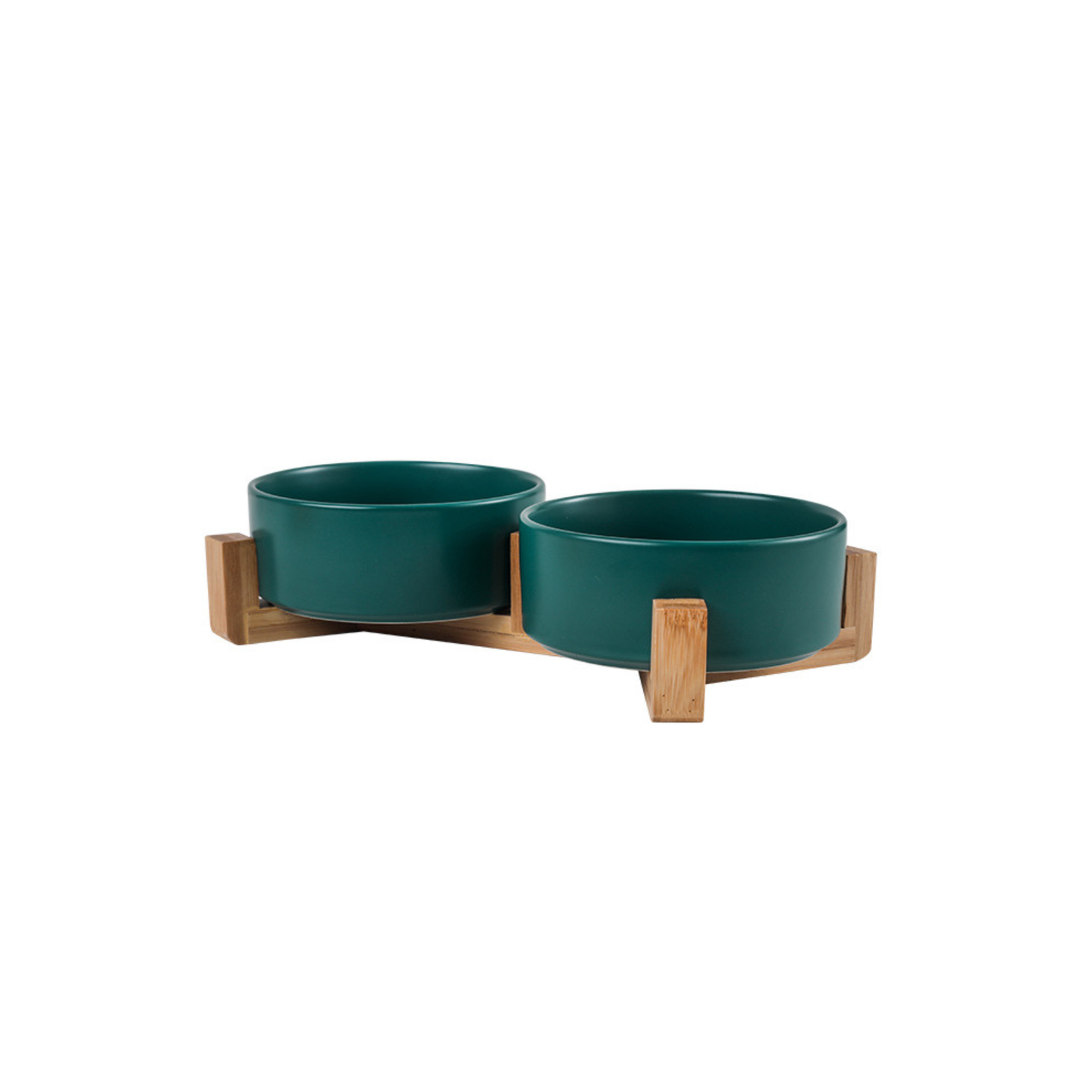 Double Ceramic Bowls with Wood Base