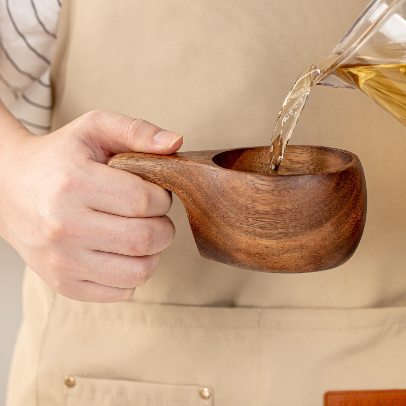 Scandinavian Style Walnut Wood Cup with Handle