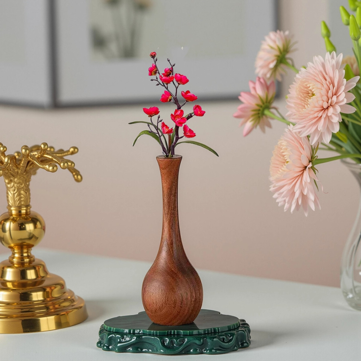 Elegant Walnut Wood Decorative Vase
