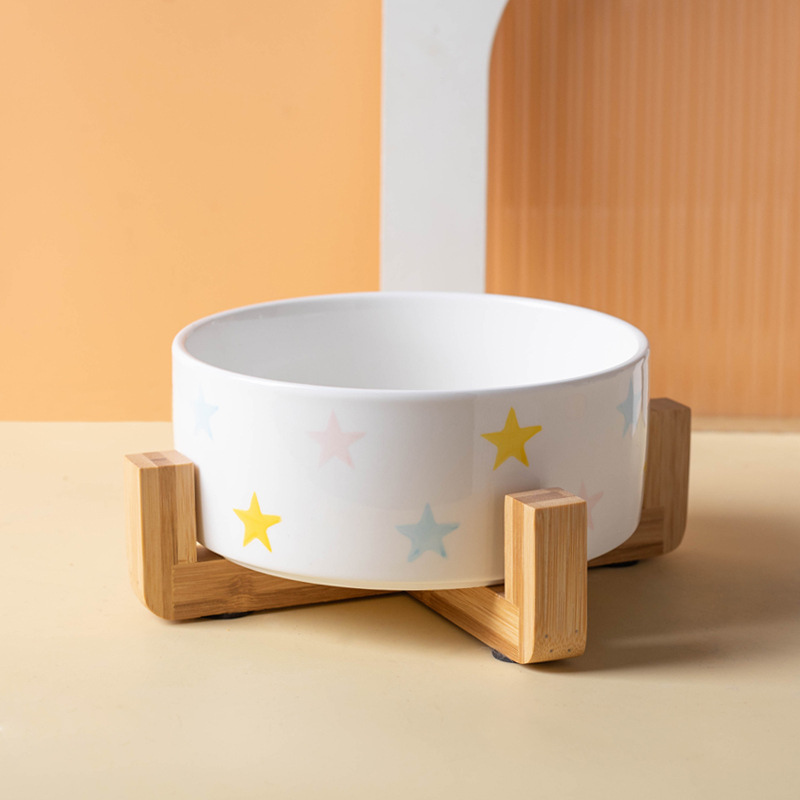 Ceramic with Wood Base Pet Bowl