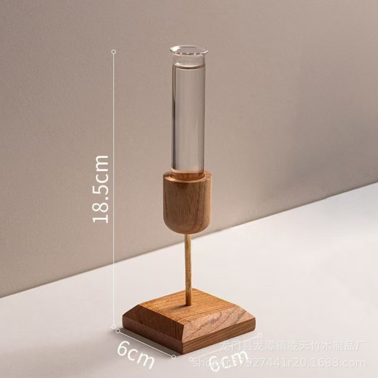 Decorative Wood Flower Vase with Transparent Glass
