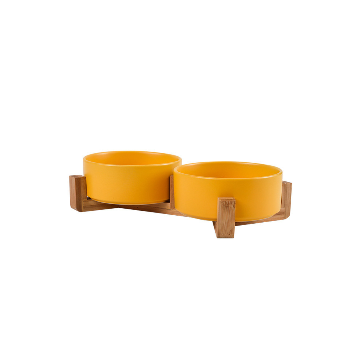 Double Ceramic Bowls with Wood Base