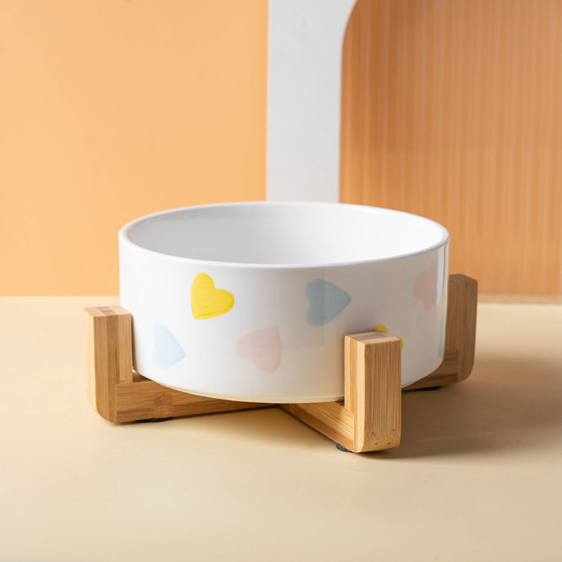 Ceramic with Wood Base Pet Bowl