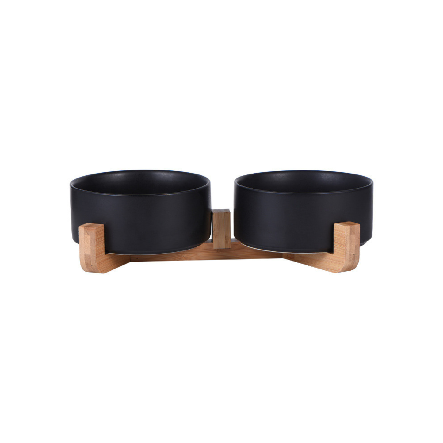 Double Ceramic Bowls with Wood Base