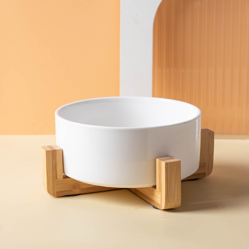 Ceramic with Wood Base Pet Bowl
