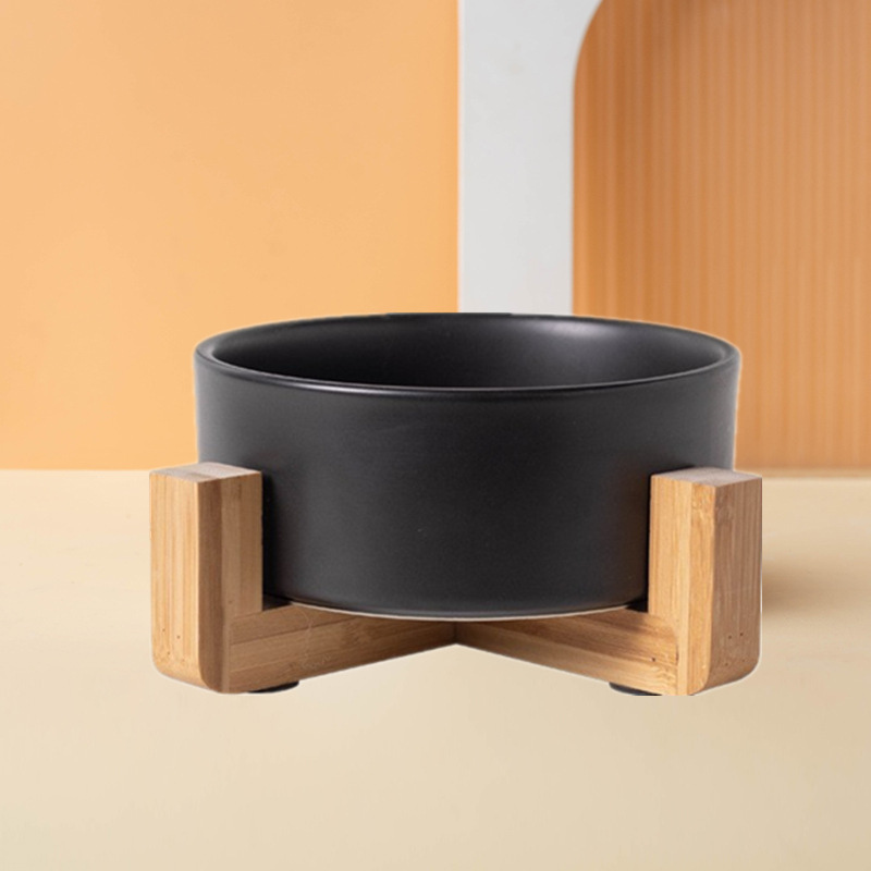 Ceramic with Wood Base Pet Bowl