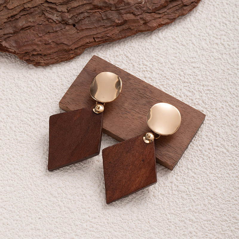 Diamond Wood Earrings – Eco-Friendly Alloy