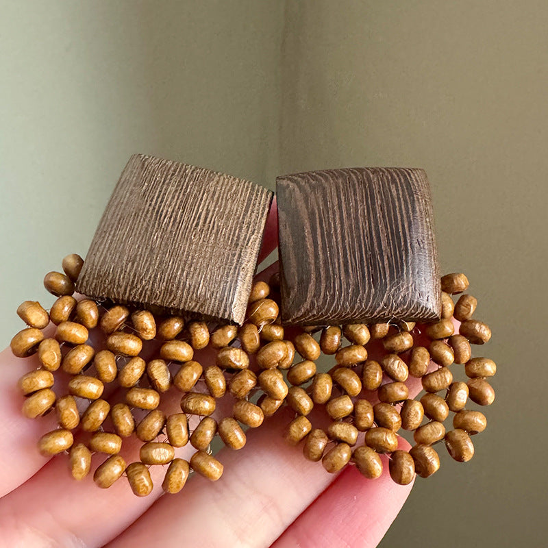 Wooden Woven Geometric Earrings