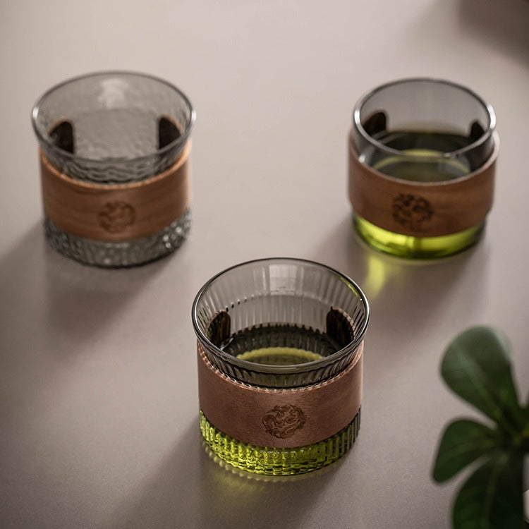 Set of Eco Glass Cups with Wooden Holder