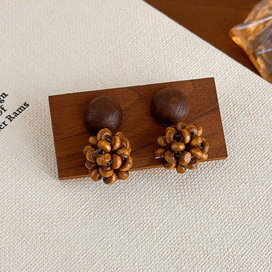 Wooden Bead Balls Earrings