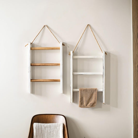 Retro Style Solid Wood Bathroom Ladder Rack
