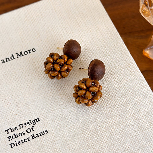 Wooden Bead Balls Earrings