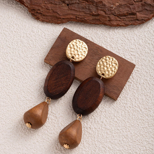 Wooden Drop Earrings with Eco-Friendly Alloy Accents