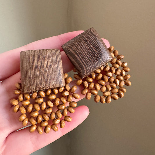 Wooden Woven Geometric Earrings