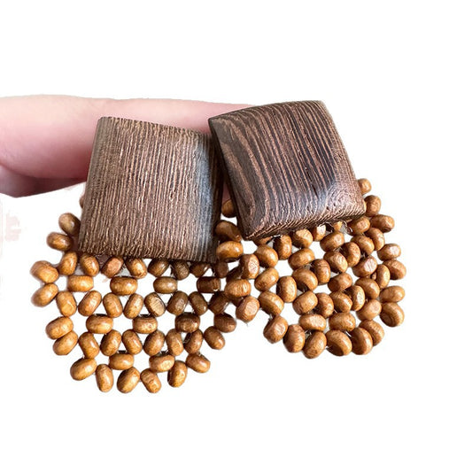 Wooden Woven Geometric Earrings