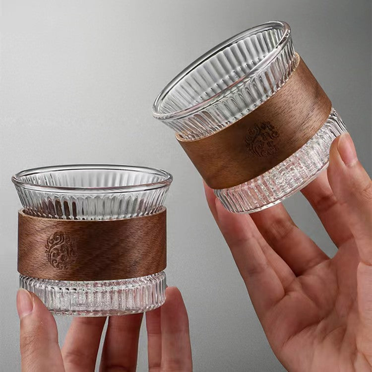 Set of Eco Glass Cups with Wooden Holder