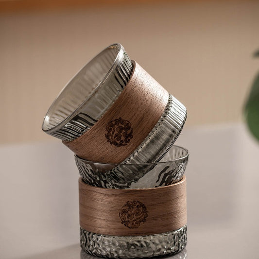 Set of Eco Glass Cups with Wooden Holder