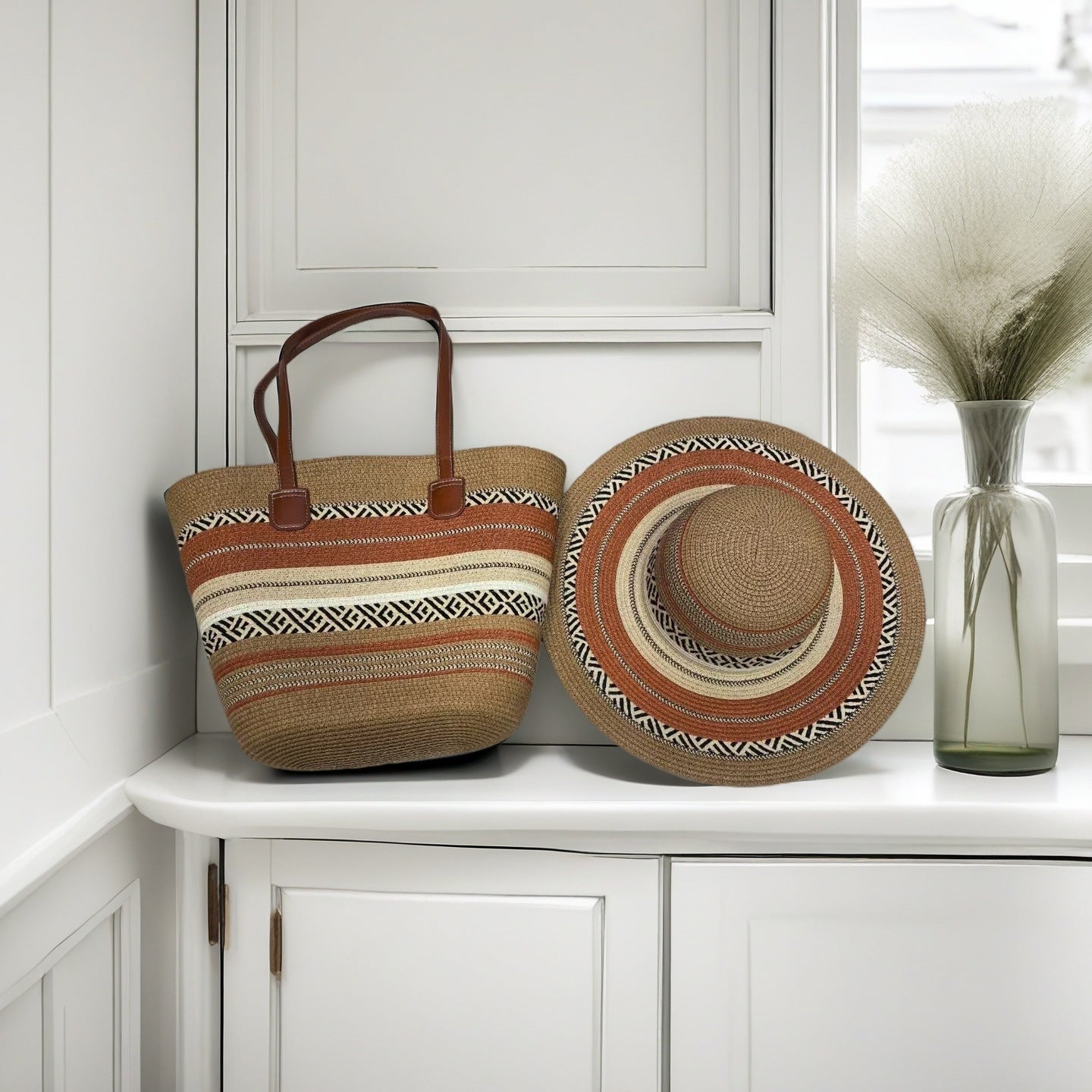 Handmade Straw Bag and Hat Set